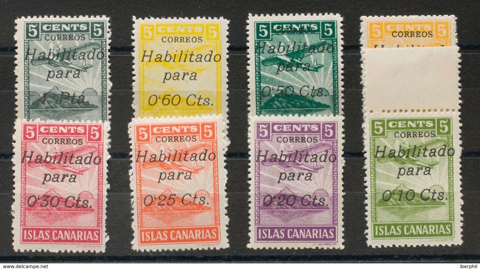 Serie Completa (el 20 Cts Sobre 5 Cts Conservación Habitual). CANARIAS. MAGNIFICA Y RARA. (Allepuz 32/39, Fesofi 16/23) - Autres & Non Classés