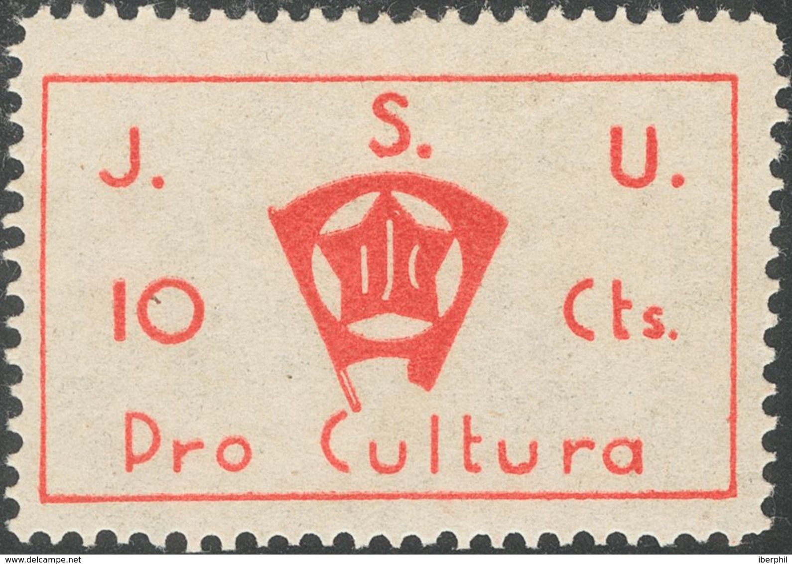 10 Cts Rojo. J.S.U. PRO CULTURA. MAGNIFICA Y RARA. (Allepuz 1518, Domenech 1686) - Other & Unclassified