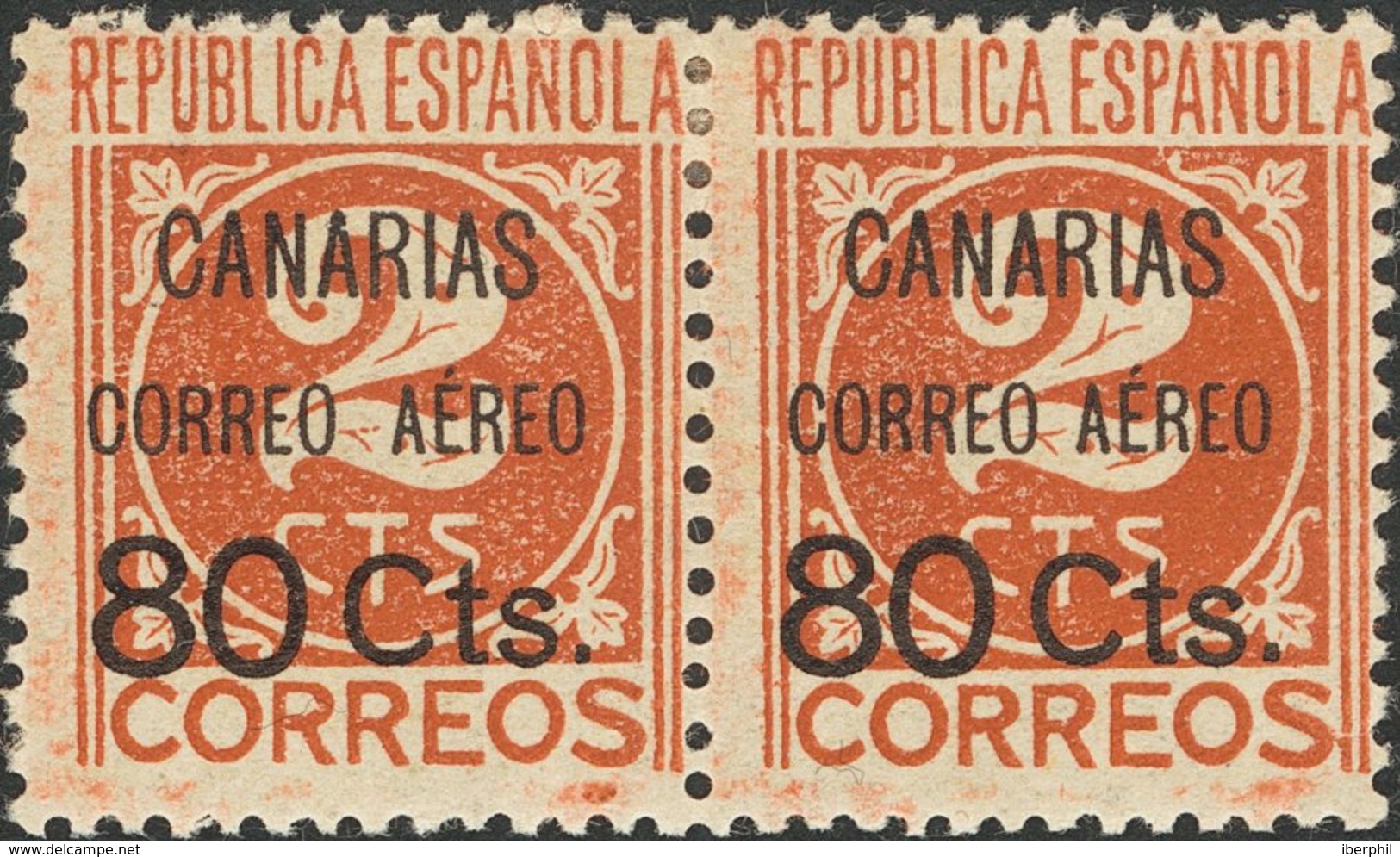 80 Cts Sobre 2 Cts Castaño Rojizo, Pareja (Tipo 9 Y 10). Un Sello MAYOR SEPARACION ENTRE "CORREO" Y "AEREO". MAGNIFICA Y - Other & Unclassified