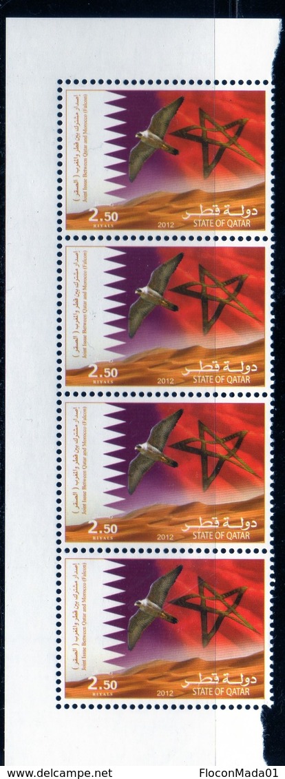 Qatar 2012 Joint Issue Qatar Morocco Falcon Flag And Dunes / Maroc / Faucon / Oiseau / Bird N° 1405 X4 Bande MNH Neuf - Qatar