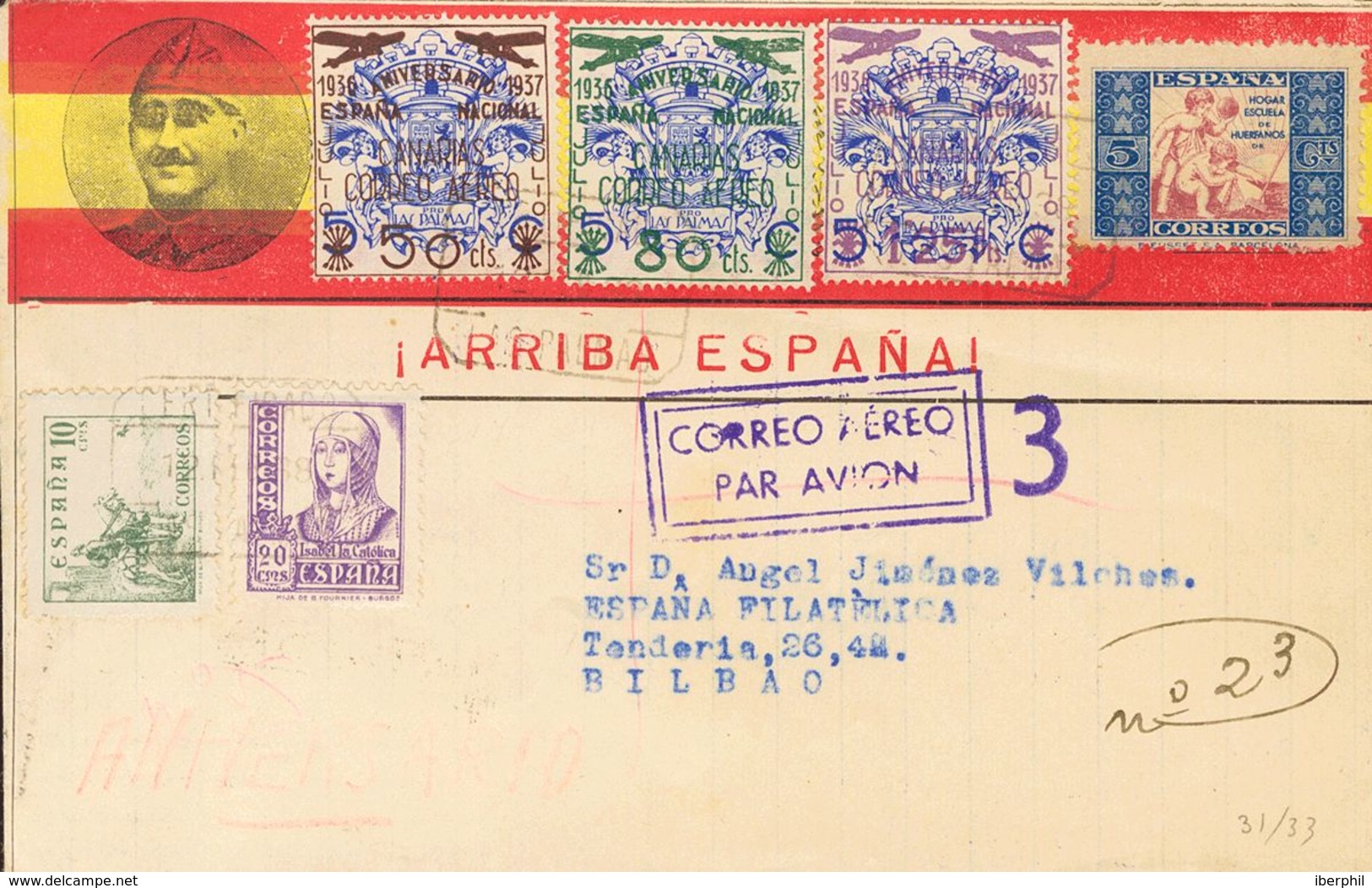 1937. Serie Completa Y Diversos Valores. Certificado De LAS PALMAS A BILBAO. Al Dorso Tránsito. MAGNIFICA. - Other & Unclassified