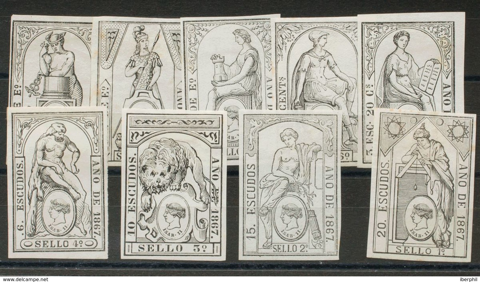 Serie Completa POLIZAS (1867), Nueve Valores. BONITA Y RARA. (Alemany, 70/78) - Other & Unclassified