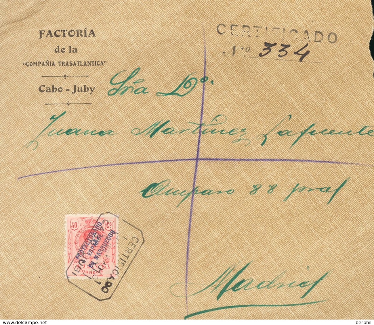 1919. 40 Cts Rosa De Marruecos. Certificado De CABO JUBY A MADRID. Al Dorso Llegada. MAGNIFICA Y MUY RARA, VERDADERAMENT - Other & Unclassified