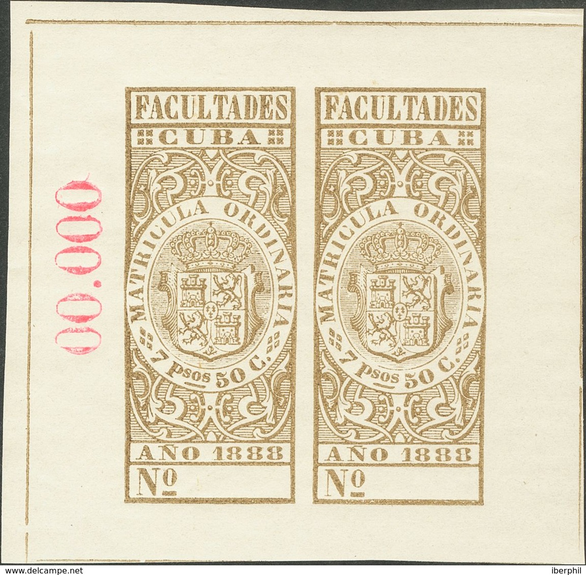 7'5 Pesos Oliva. MATRICULA ORDINARIA-FACULTADES. Nº00.000. MAGNIFICA Y RARA. - Other & Unclassified