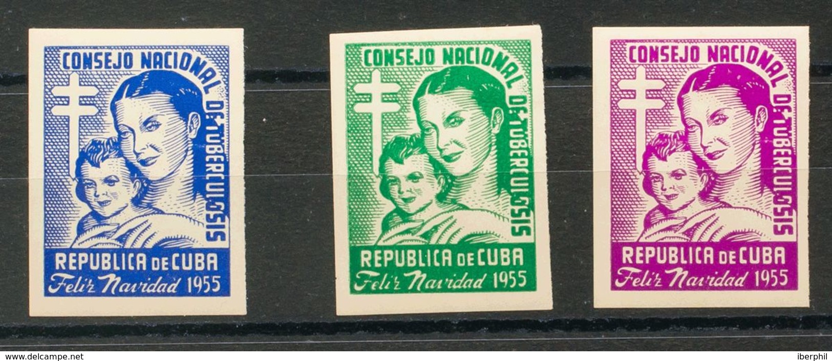 Serie Completa SIN DENTAR, Tres Valores. CONSEJO NACIONAL DE TUBERCULOSIS 1955. MAGNIFICA Y RARA. - Autres & Non Classés