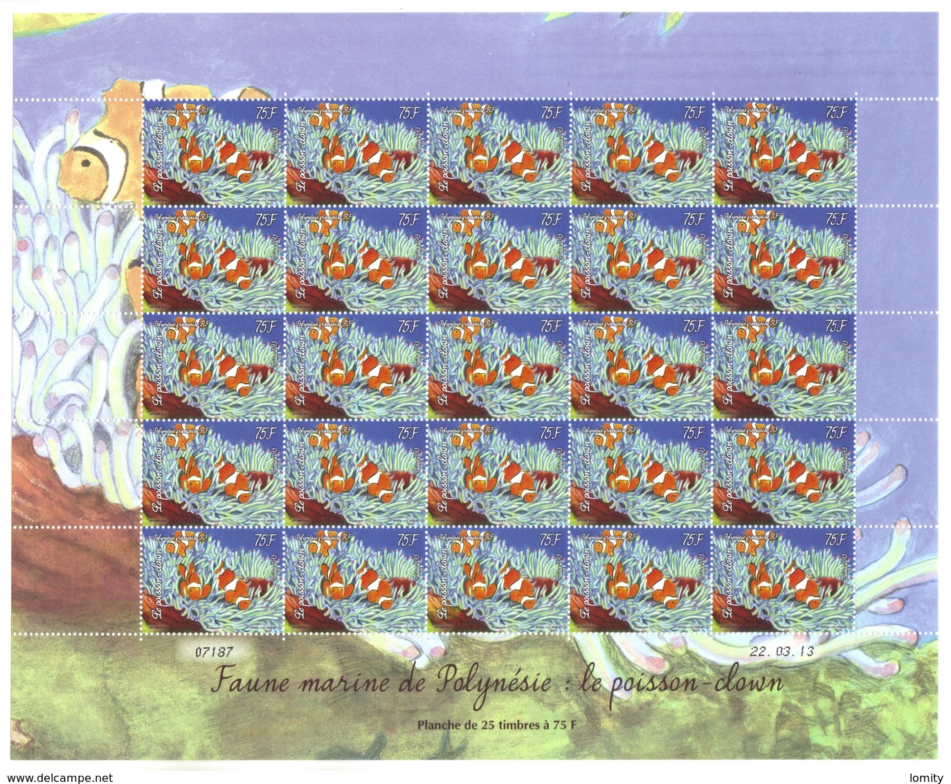 Polynésie Française Année 2013 Timbre 1031 Feuille Feuillet Faune Marine Journée Mondiale De L'océan Poisson Clown - Neufs