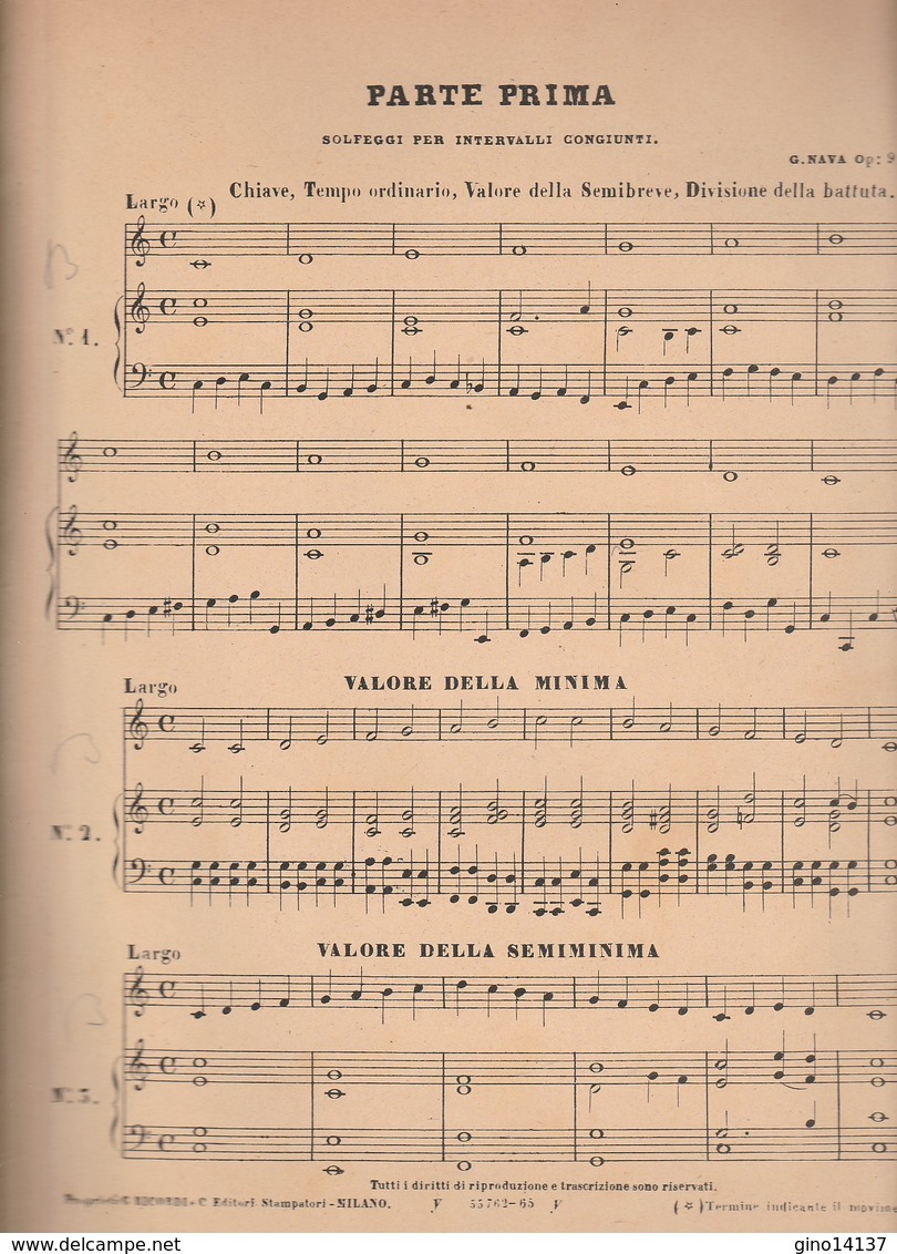 Spartito SOLFEGGI ELEMENTARI Per Soprano Di GAETANO NAVA G. RICORDI & C. - Compositori Di Commedie Musicali