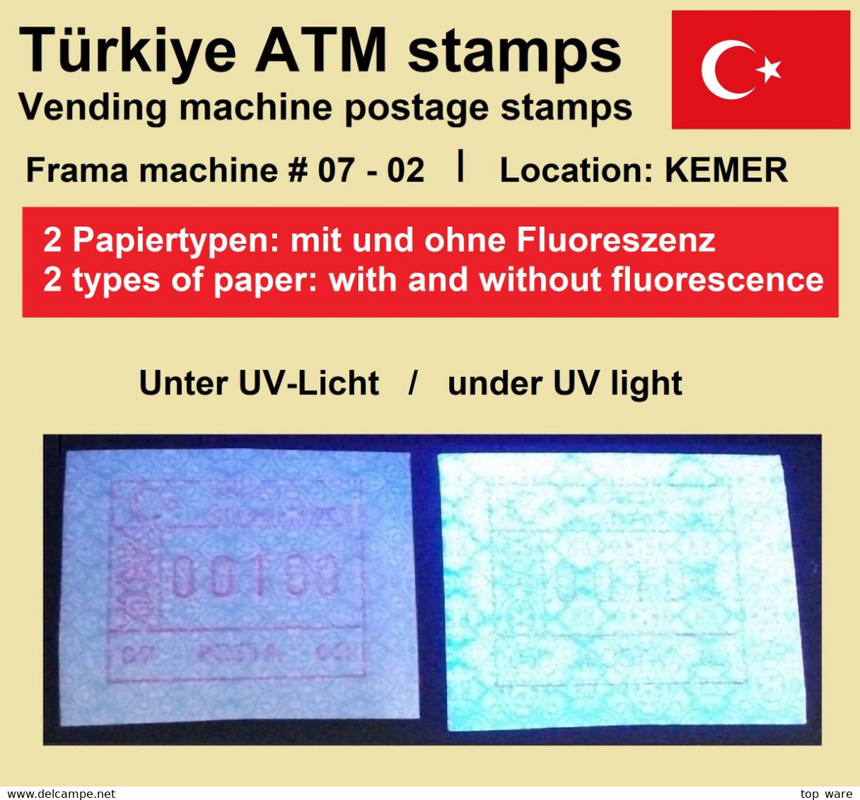 Türkei Türkiye Frama ATM 07-02 / Kemer / Je 1x Mit Und Ohne Fluoreszenz MNH / Automatenmarken - Automaten