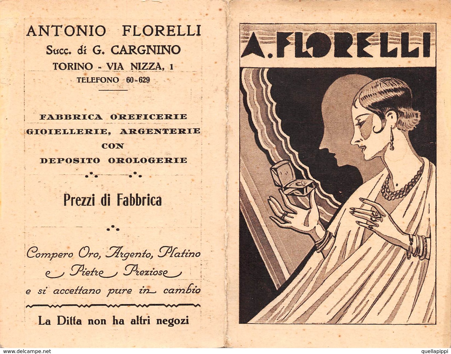 09964 "TORINO - A. FLORELLI - SUCC. DI G. CARGNINO - FABBRICA ORIFICERIE......CALENDARIETTO 1933" ORIGINALE - Formato Grande : 1921-40