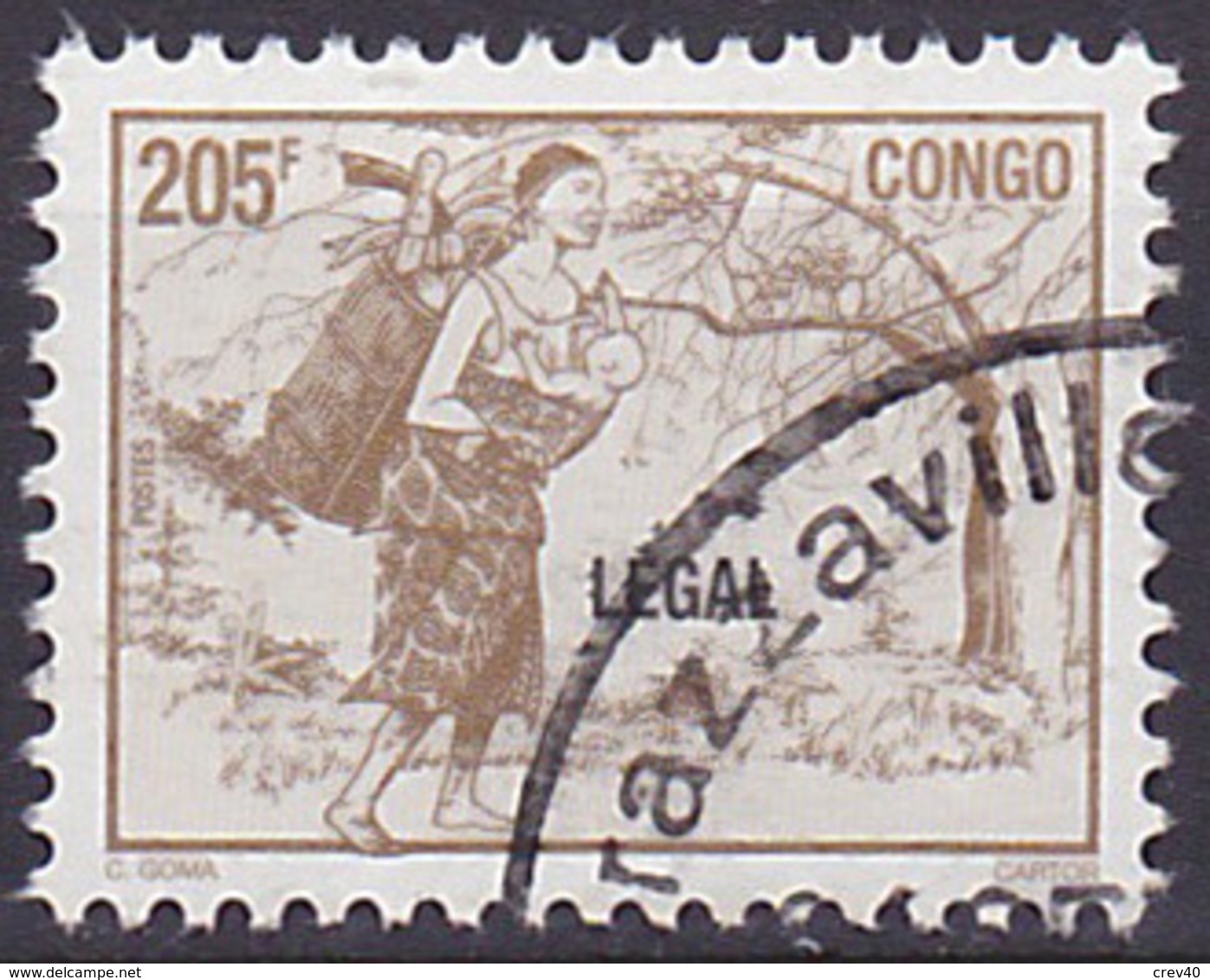 Timbre Oblitéré N° 1076AR(Yvert) Congo 1998 - Femme à La Hotte, Surcharge LEGAL - Oblitérés