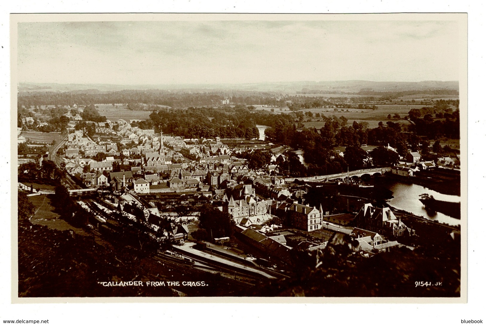 Ref 1348 - Early Real Photo Aerial Postcard - Callander From The Crags - Stirlingshire Scotland - Stirlingshire