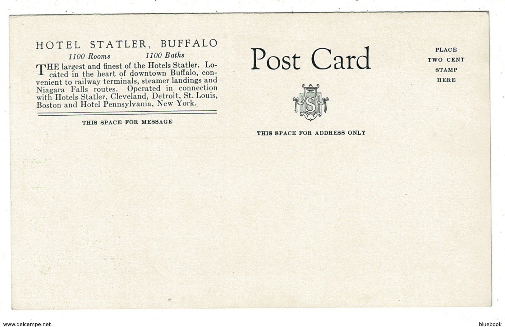 Ref 1348 - Early USA. Postcard - Hotel Statler & Statler Garage - Buffalo New York - Buffalo