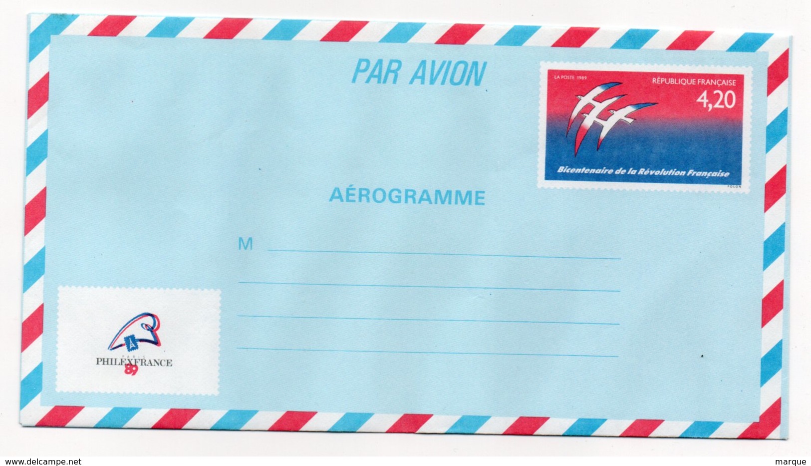 Aérogramme Bicentenaire De La Révolution Française FRANCE Neuf Valeur 4.20f - Luchtpostbladen