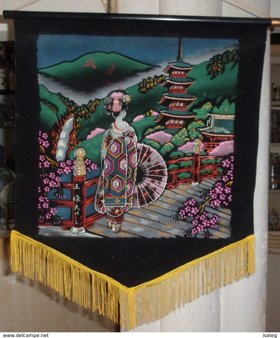 Lot De 2 Tableaux/Dessins À Suspendre : Souvenir Ile De La Réunion Et Femme Japonaise - Rugs, Carpets & Tapestry