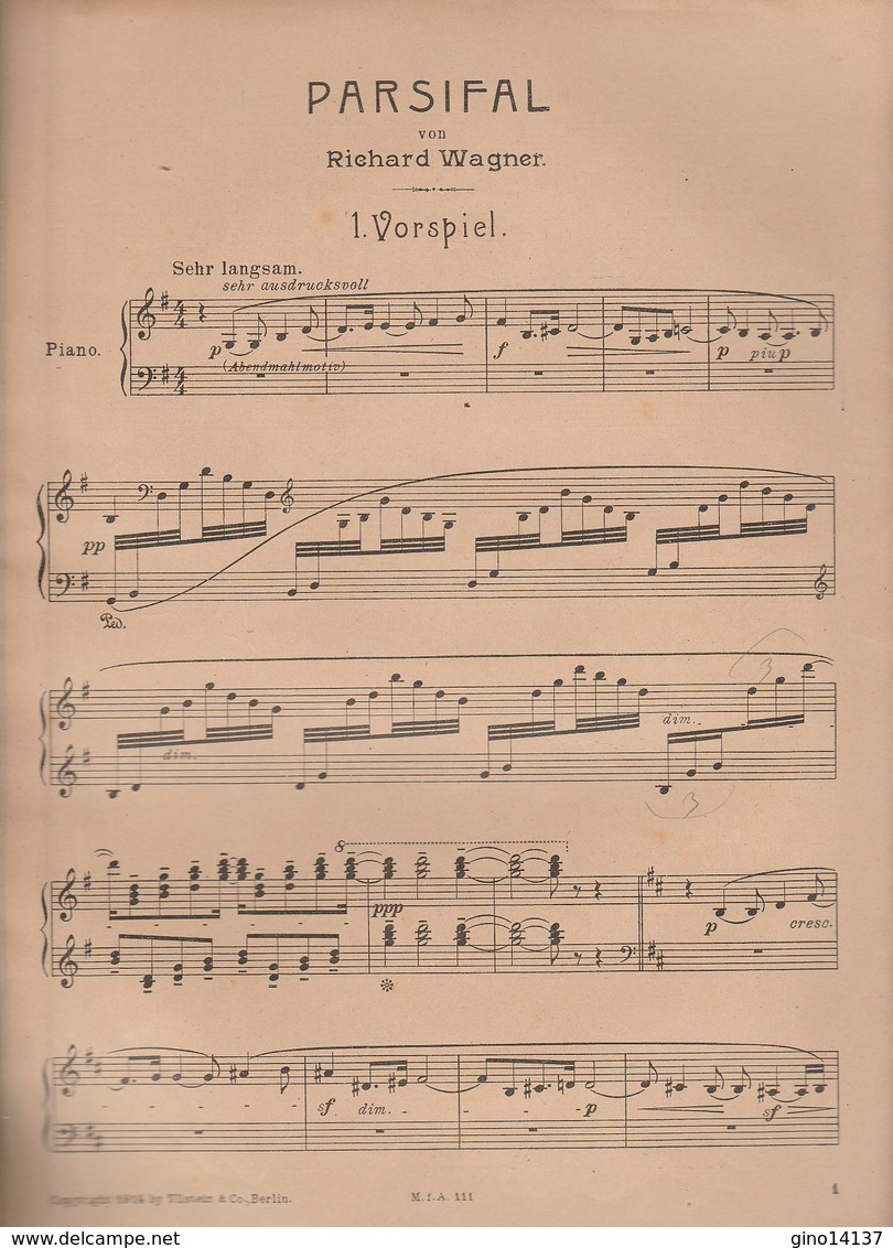 Spartito Musik Fur Alle  N° 111 - PARSIFAL - ANNO 1914 - Verlag Ullstein & Co - Compositeurs De Comédies Musicales