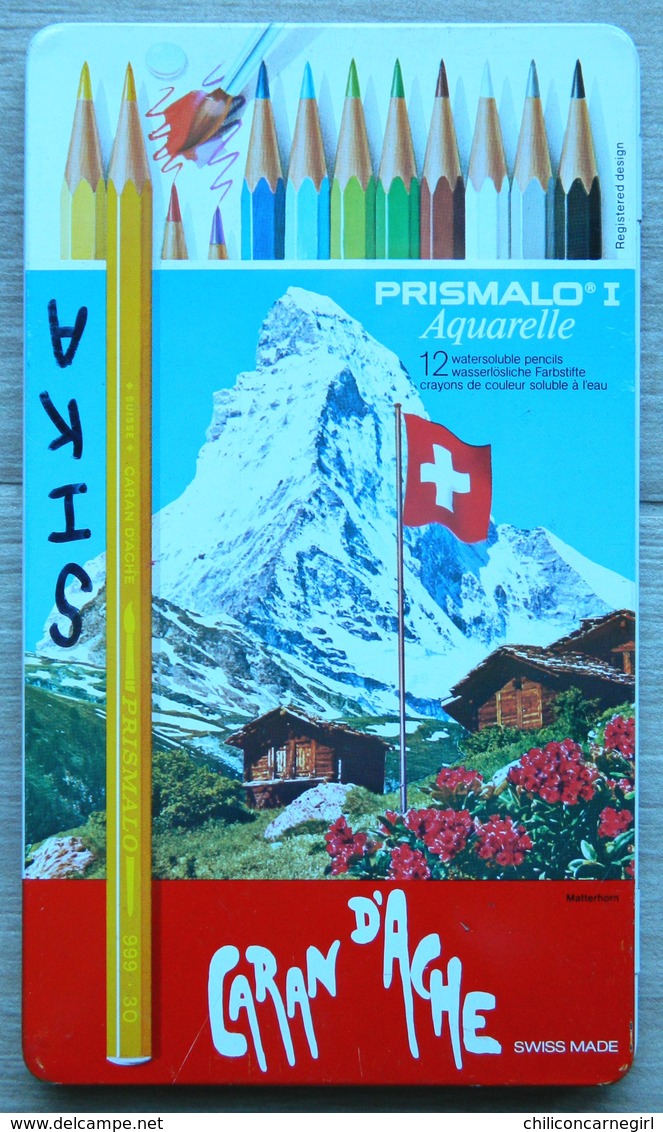 Boîte Avec 9 Crayons De Couleurs - CARAN D'ACHE Nr 999 - PRISMALO - Aquarelle - Fabrication Suisse - Autres & Non Classés
