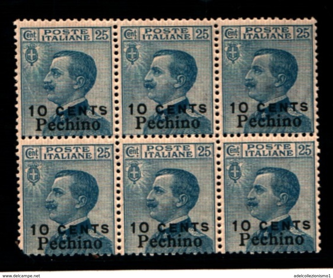 93519) ITALIA- BLOCCO DI 6 DEL 10 C. Su 25 C.Emissione Michetti Soprastampati Pechino E In Centesimi Cinesi - 1919 -MNH* - Peking