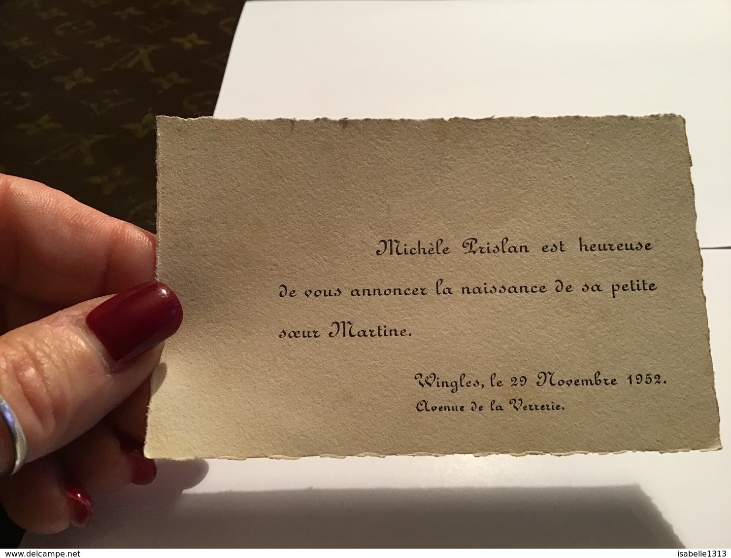 Carte De Naissance De Sa Petite Sœur Martine Wingles - Naissance & Baptême