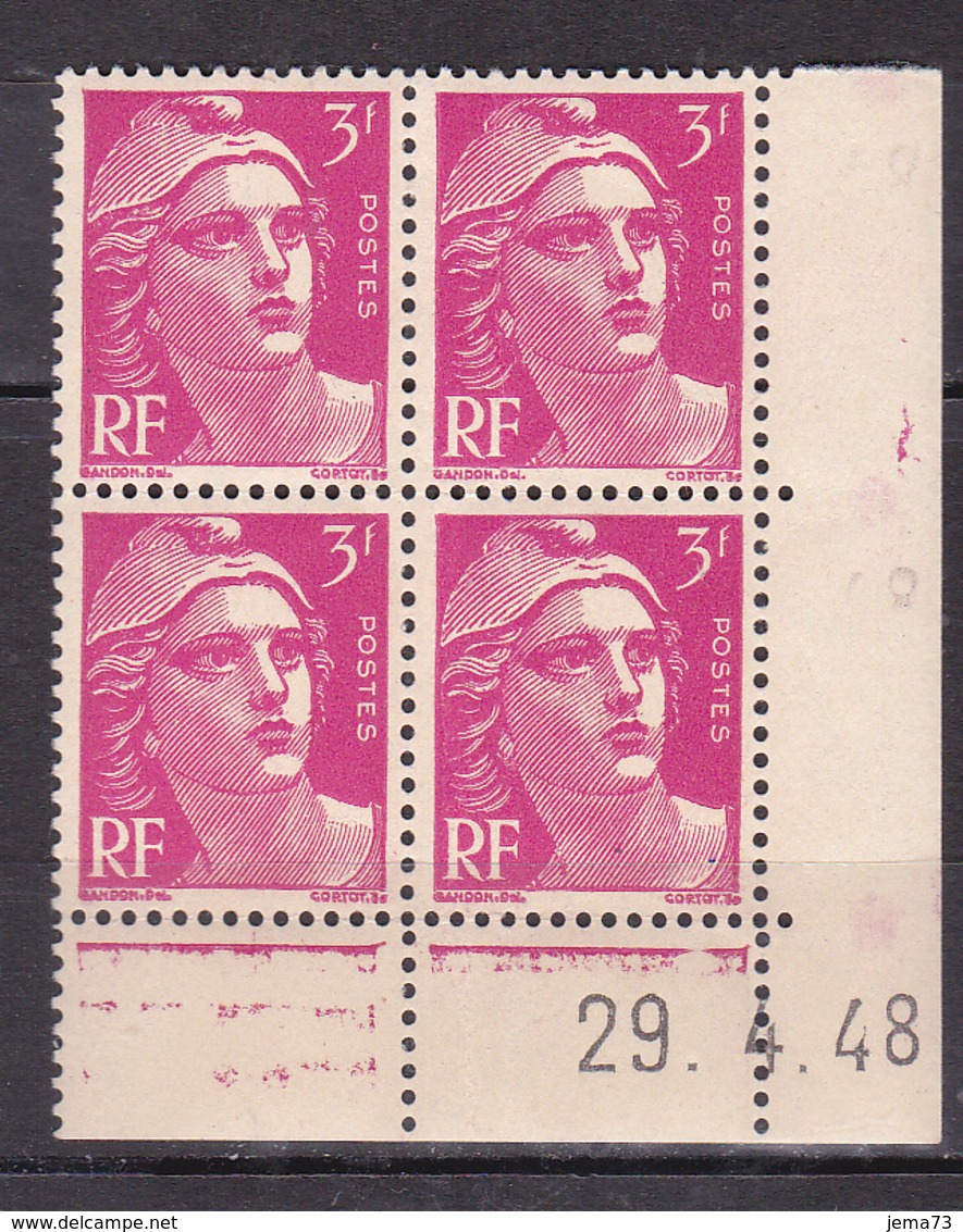 N° 806 Type Marianne De Gandon: Beau Bloc De 4 Timbres Neuf Impeccable Coins Datés 29.4.48 - 1940-1949