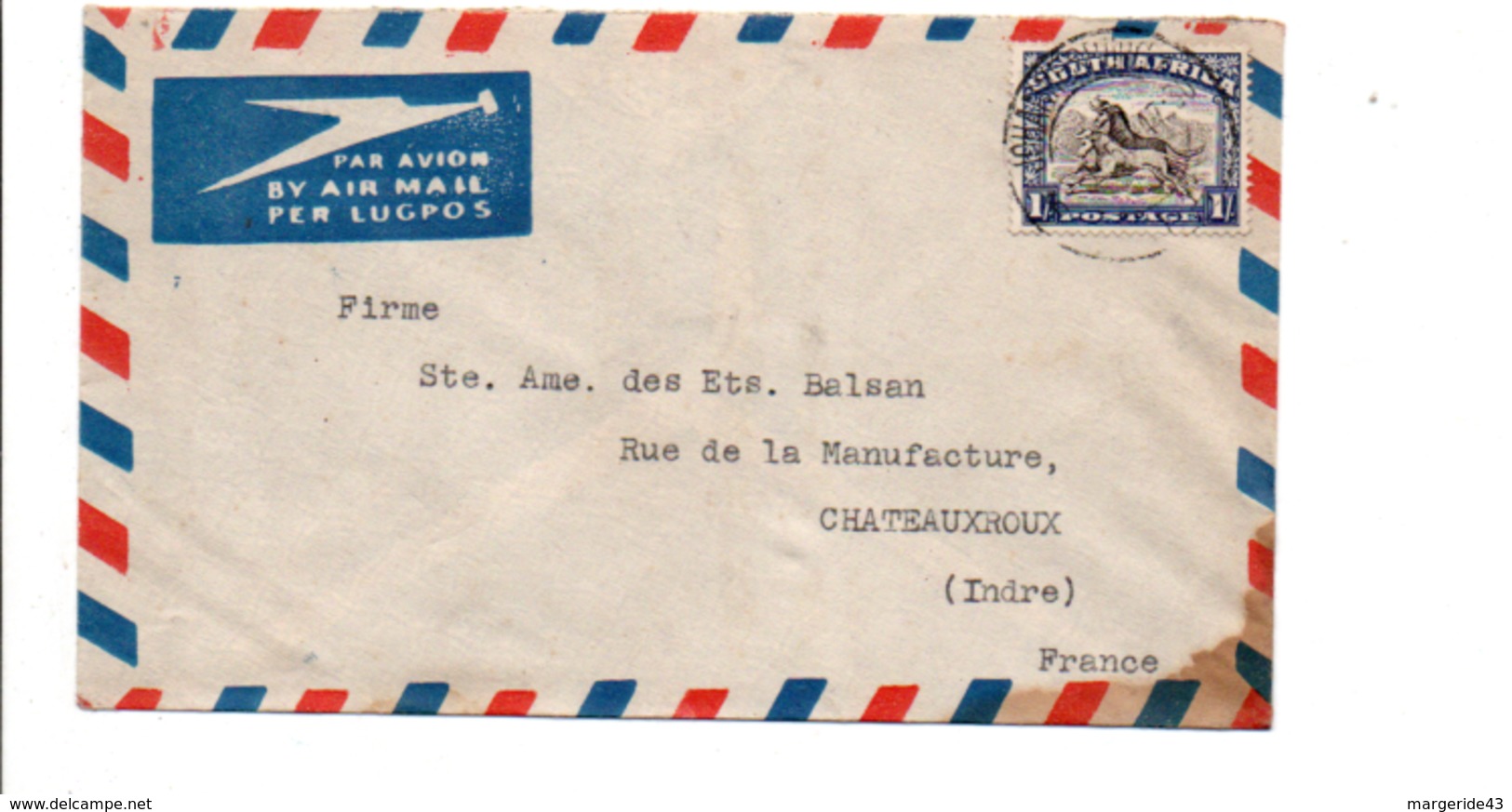 AFRIQUE DU SUD LETTRE POUR LA FRANCE 1955 - Nuova Repubblica (1886-1887)