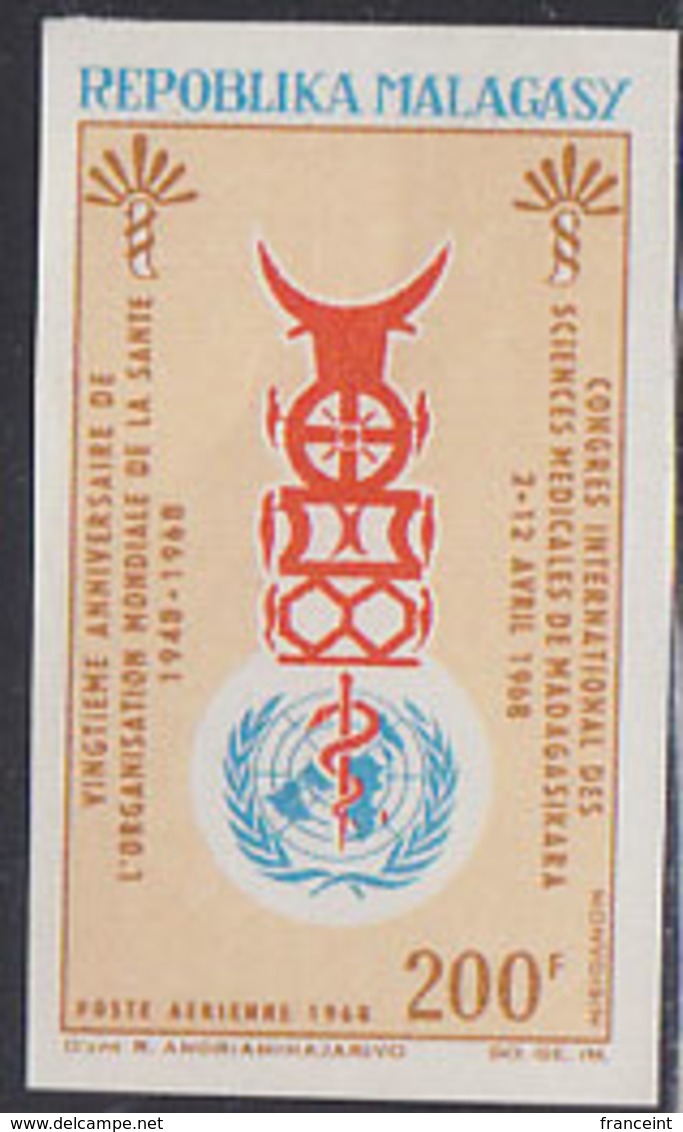 MADAGASCAR (1968) Bull's Head. Totem. WHO Emblem. Imperforate. Scott No C88, Yvert No PA104. - Madagascar (1960-...)