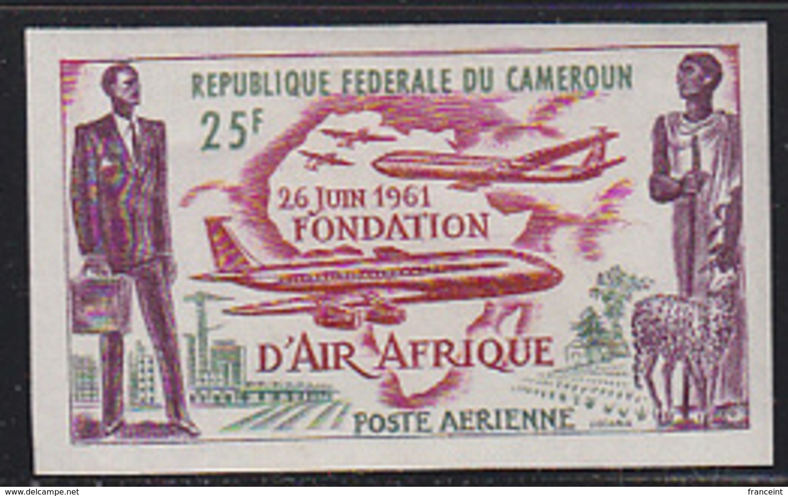 CAMEROUN (1961) Air Afrique. Imperforate. Scott No C37. - Kameroen (1960-...)