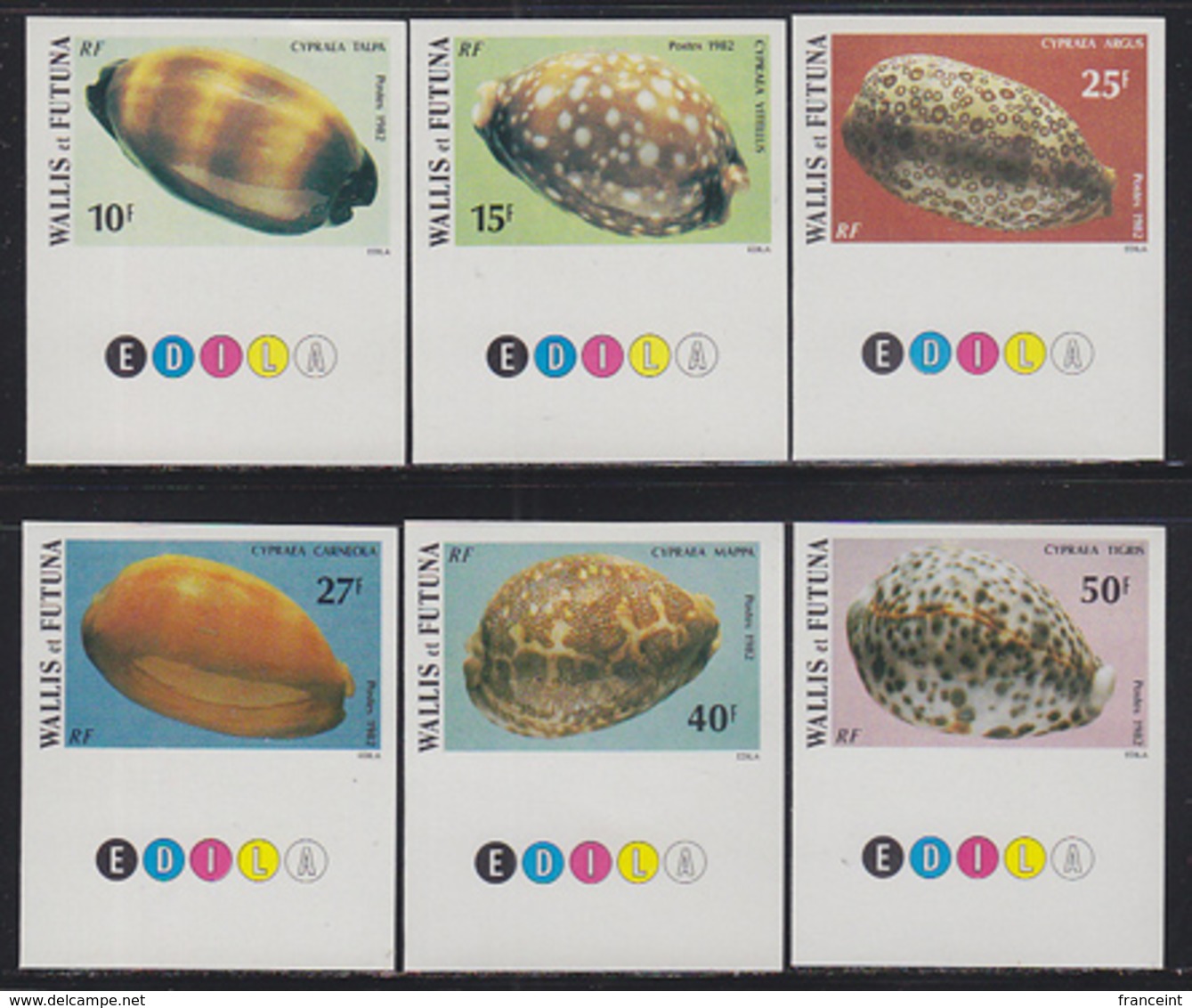 WALLIS & FUTUNA (1981) Seashells. Set Of 6 Imperforates. Scott Nos 288-93, Yvert Nos 291-6. - Imperforates, Proofs & Errors