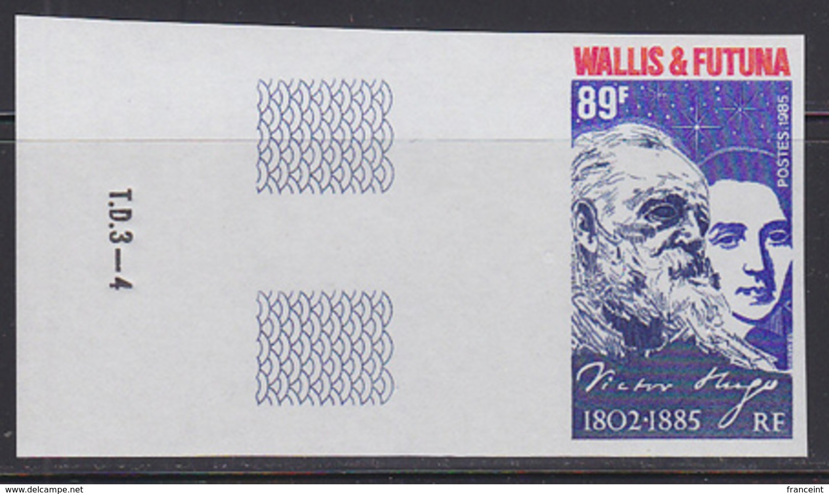 WALLIS & FUTUNA (1985) Victor Hugo Portraits In His Youth And Old Age. Imperforate. Scott No 326. Yvert No 329. - Sin Dentar, Pruebas De Impresión Y Variedades