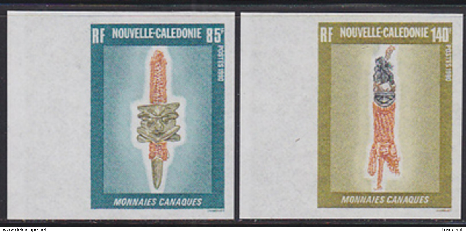 NEW CALEDONIA (1990) Indigenous Money. Set Of 2 Imperforates. Scott Nos 629-30, Yvert Nos 592-3. - Sin Dentar, Pruebas De Impresión Y Variedades