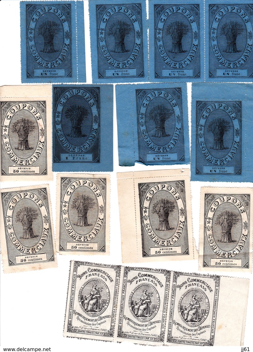 PARIS LOT DE 17 COUPONS COMMERCIAUX FRANCAIS ANNEE 1882 1883 ET UN RECU DE MR DOUVIER LE 18 AVRIL 1882 - Autres & Non Classés