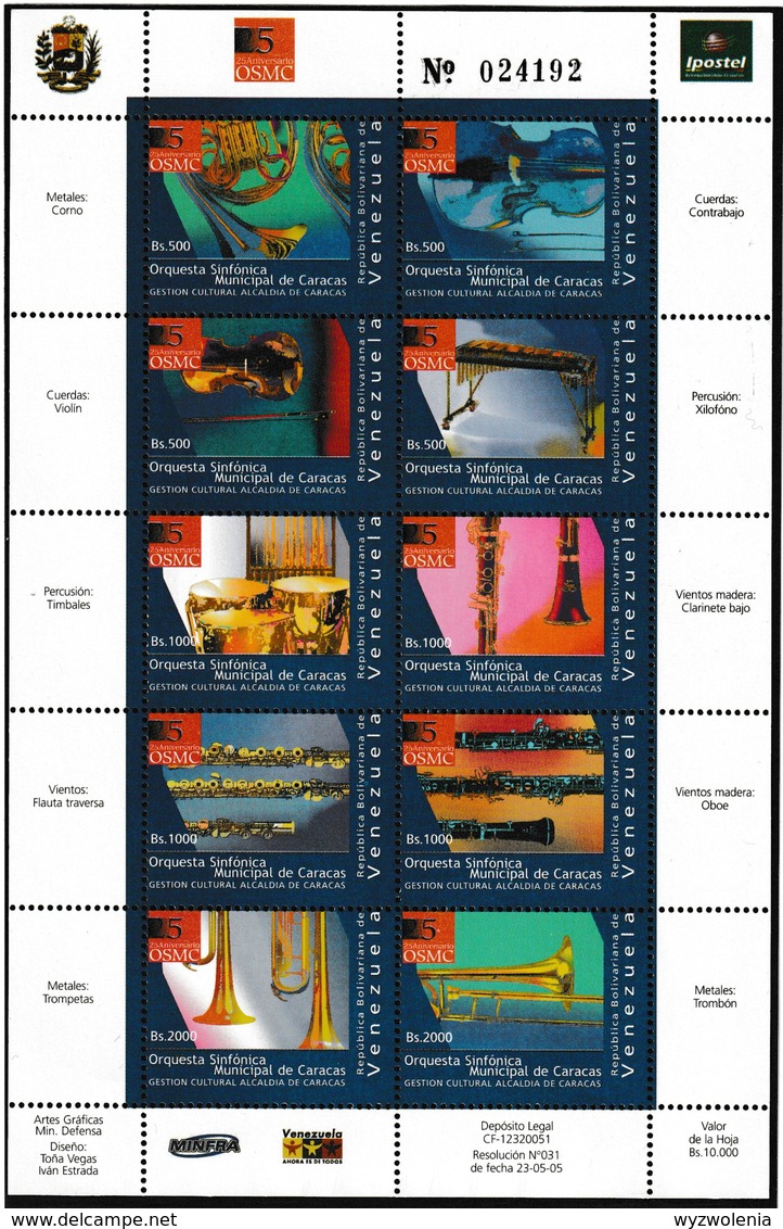 MB 32) Venezuela 2005 Mi 3695-3704 **: Sinfonie Orchester Caracas, Instrumente - Music