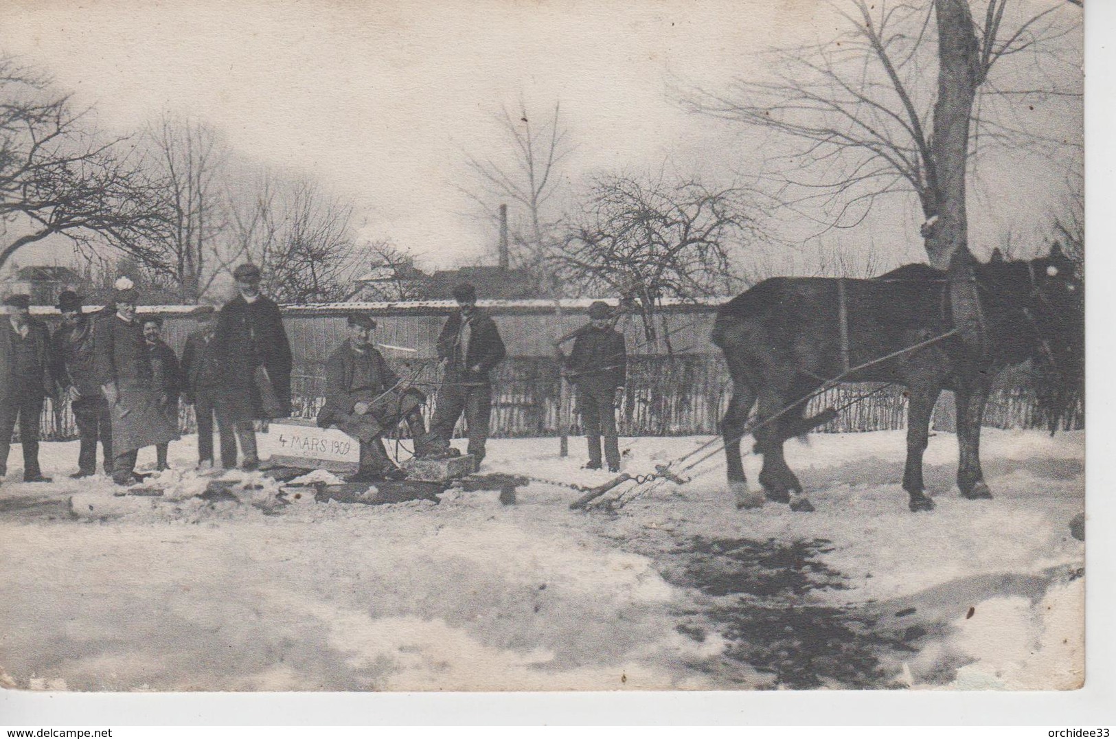 CPA Bray-Lû (?) Ou Environs (d'après L'origine De La Carte) Datée Du 4 Mars 1909 - Traîneau Artisanal Avec 2 Chevaux - Andere & Zonder Classificatie