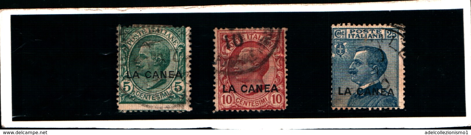 93545) ITALIA-Emissioni Ordinarie Soprastampate La Canea - Dicembre 1907- 3 VALORI  -USATI - La Canea