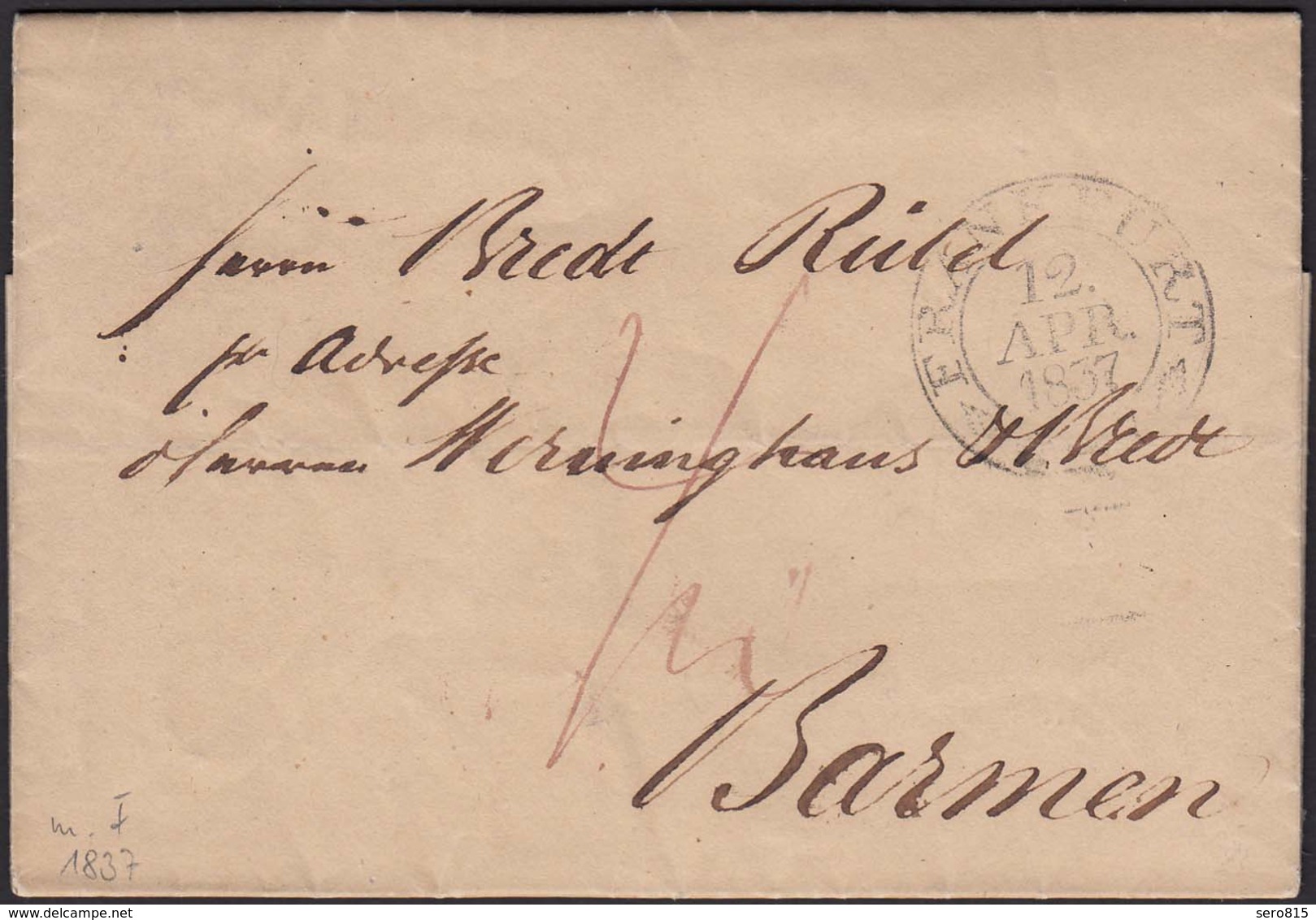 Thurn & Taxis 1837 Brief Frankfurt Nach Barmen Mit Inhalt  (16014 - Sonstige & Ohne Zuordnung