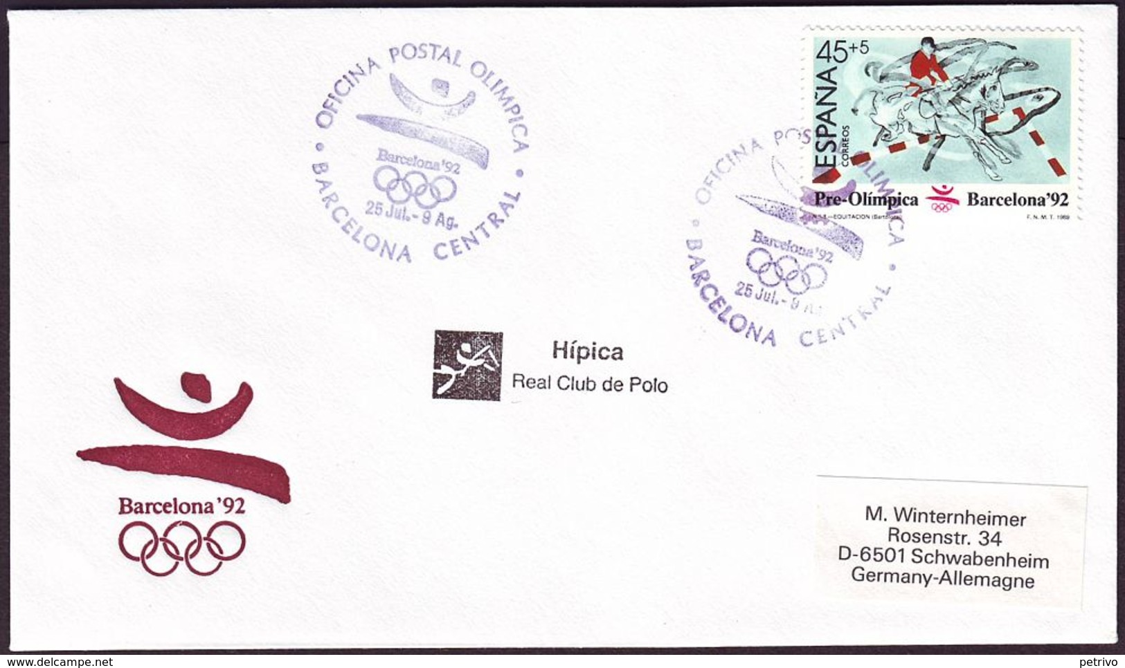 Spain - 1992 E - Olympic Games 1992 - Cover  (equestrian) - Sommer 1992: Barcelone