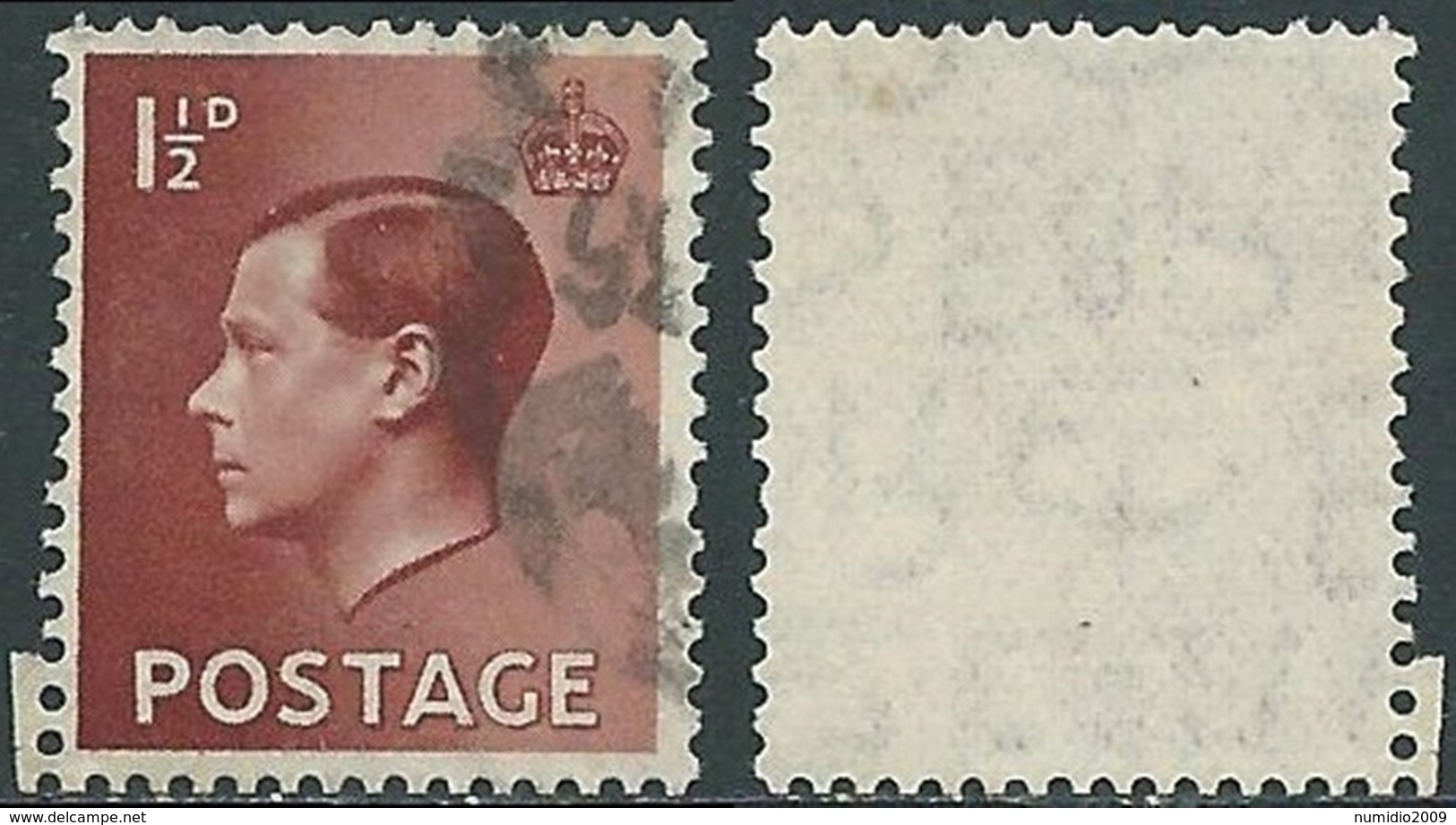 1936 GREAT BRITAIN USED SG 459 1 1/2d INVERTED WMK - RC12 - Oblitérés