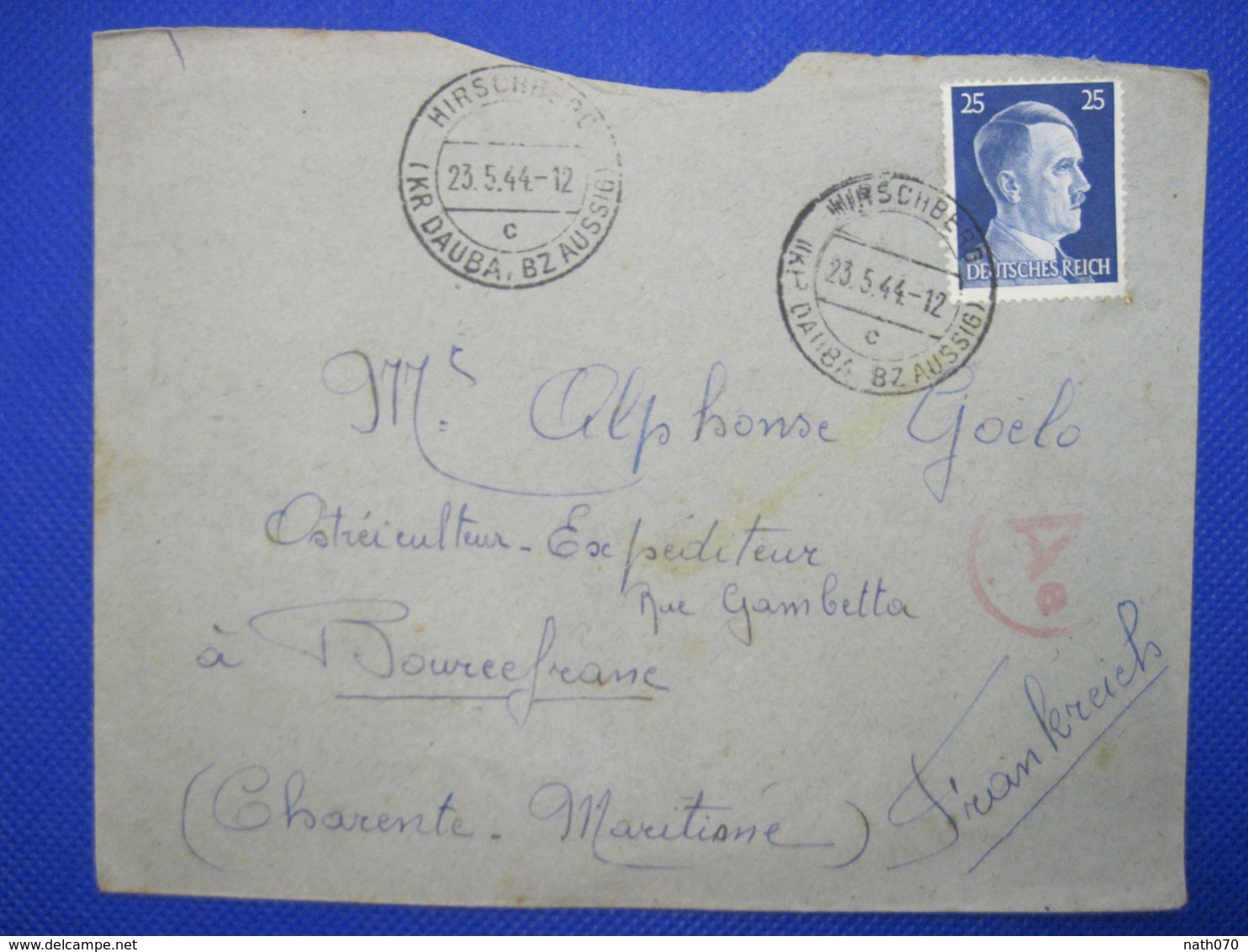 Allemagne SUDETENGAU France 1944 HIRSCHBERG BOURCEFRANC Censure Ae Lettre Cover Lager Deutsches Reich DR STO - Sudetenland