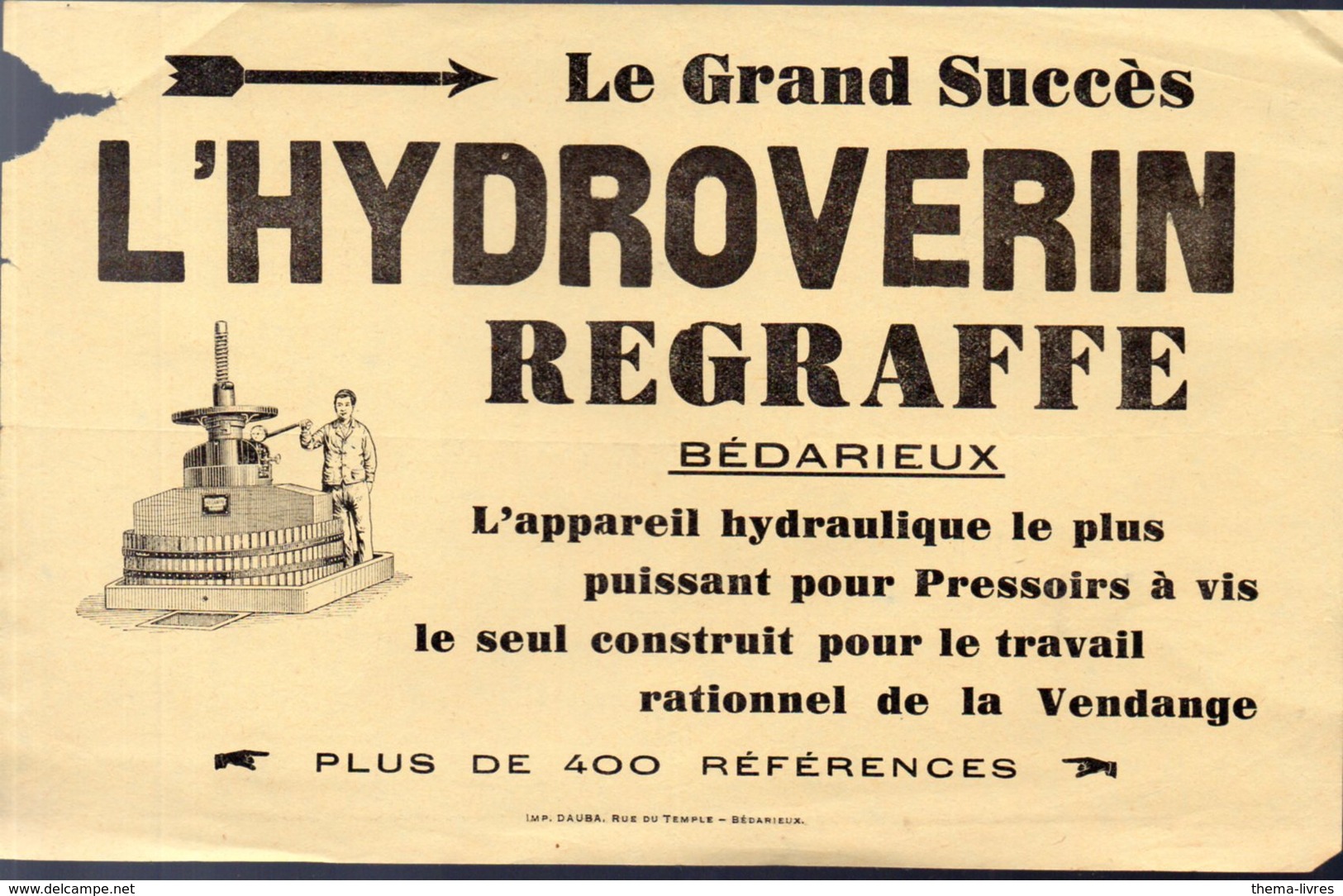 Bédarieux (34 Herault)  Prospectus L'HYDROVERIN  (PPP22040) - Publicités