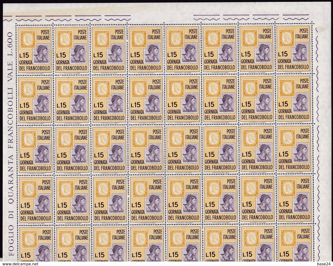 1962 Italia Italy Repubblica GIORNATA DEL FRANCOBOLLO 40 Serie In Foglio MNH** STAMPS DAY - Ganze Bögen