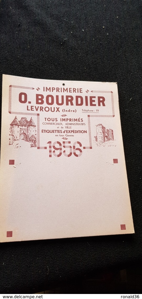 Carton Publicitaire Imprimerie O BOURDIER 1956 De Levroux 36 Indre ILLUSTRATION Porte De Champagne Vieille Prison Tour - Plaques En Carton