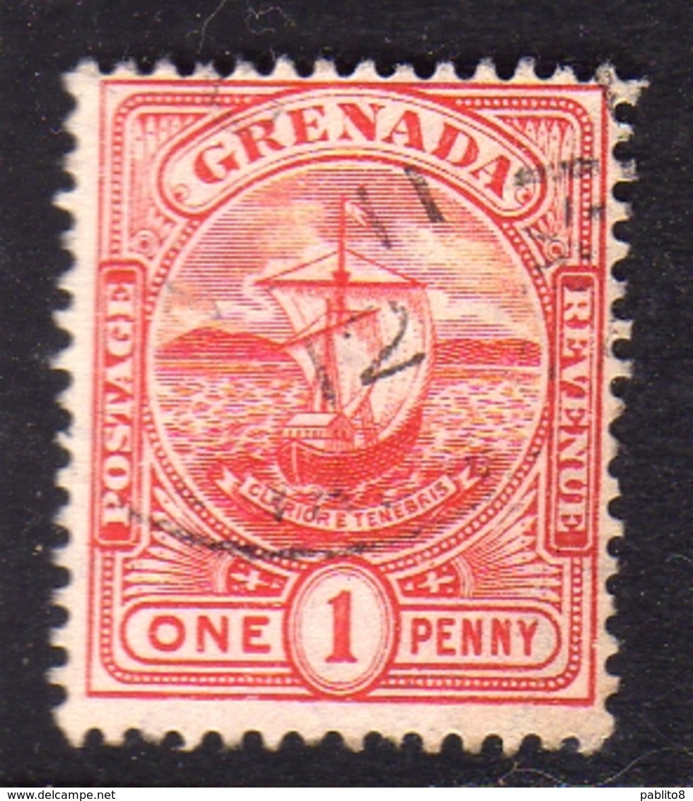 GRENADA 1906 1911 SEAL OF COLONY SIGILLO COLONIALE ONE PENNY 1p USED USATO OBLITERE' - Grenada (...-1974)