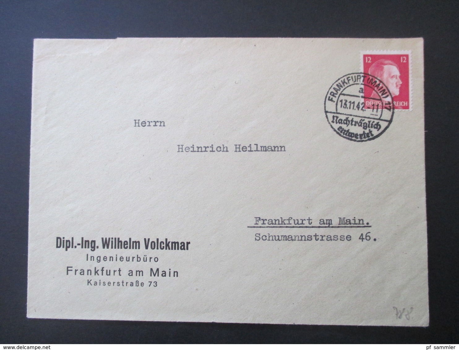 3.Reich 1942 Ortsbrief Frankfurt A.M. Stempel Frankfurt (Main) 17 Nachträglich Entwertet - Briefe U. Dokumente