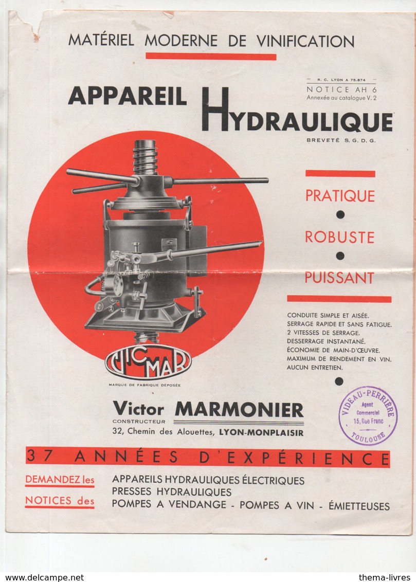 Bordeaux (33 Gironde) Catalogue VICTOR MARMONIER  Appareils Hydrauliques  (PPP11740) - Advertising