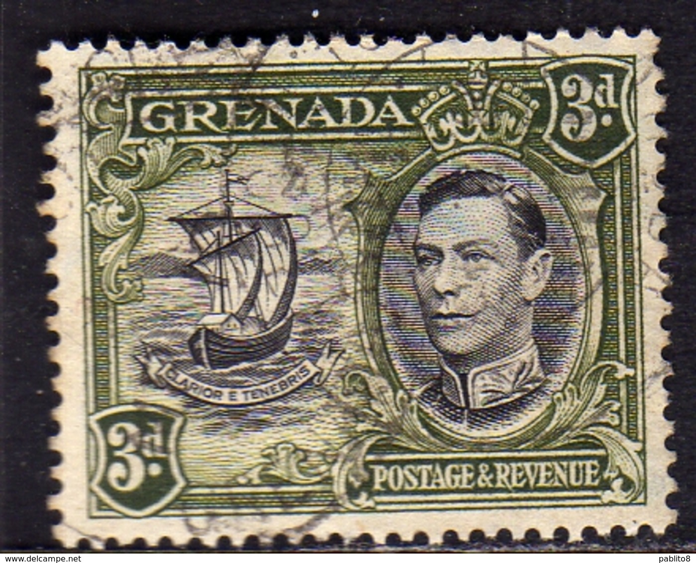 GRENADA 1937 KING GEORGE VI RE GIORGIO SEAL OF THE COLONY SIGILLO COLONIALE 3p USED USATO OBLITERE' - Grenada (...-1974)