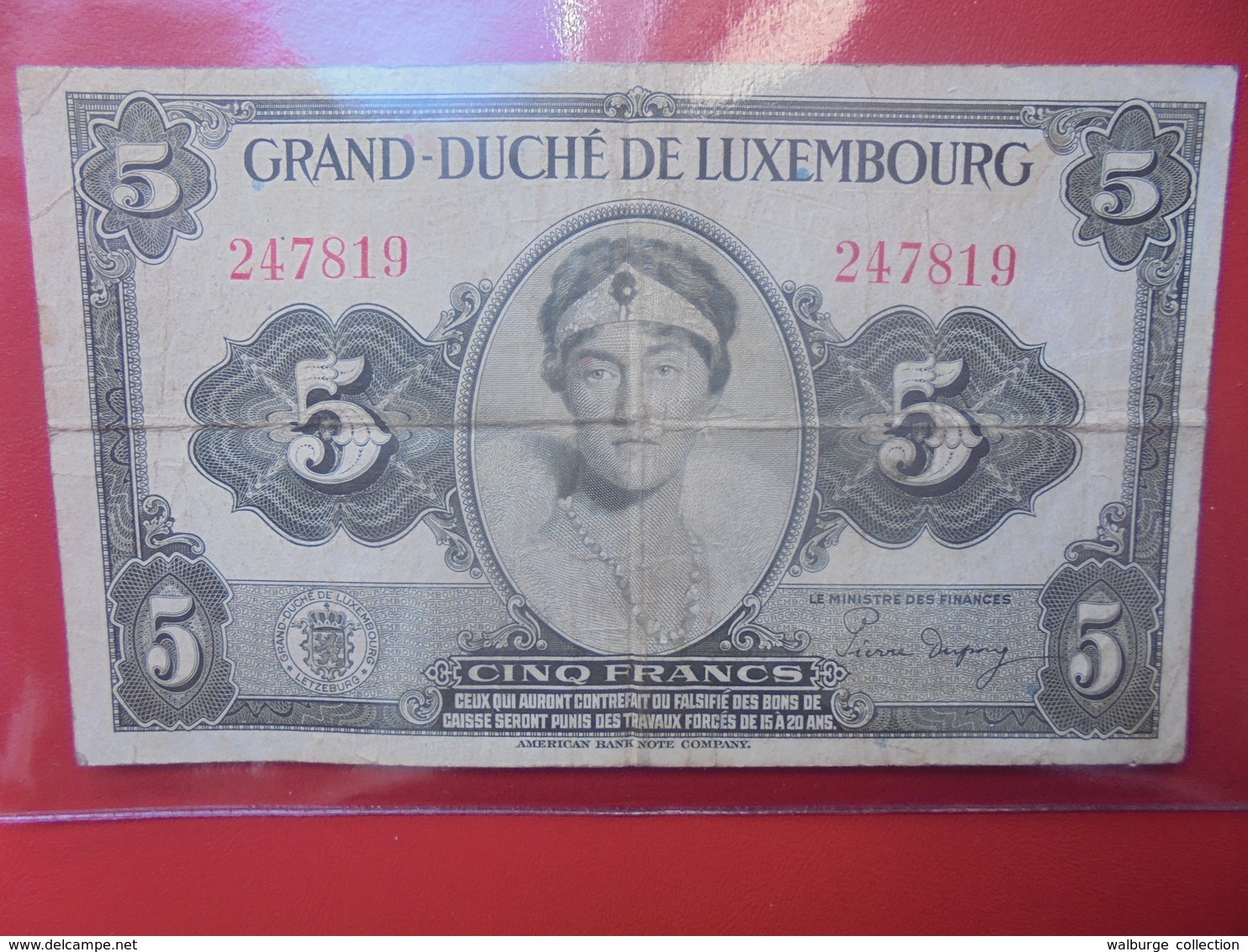 LUXEMBOURG 5 FRANCS 1944 CIRCULER - Luxemburg