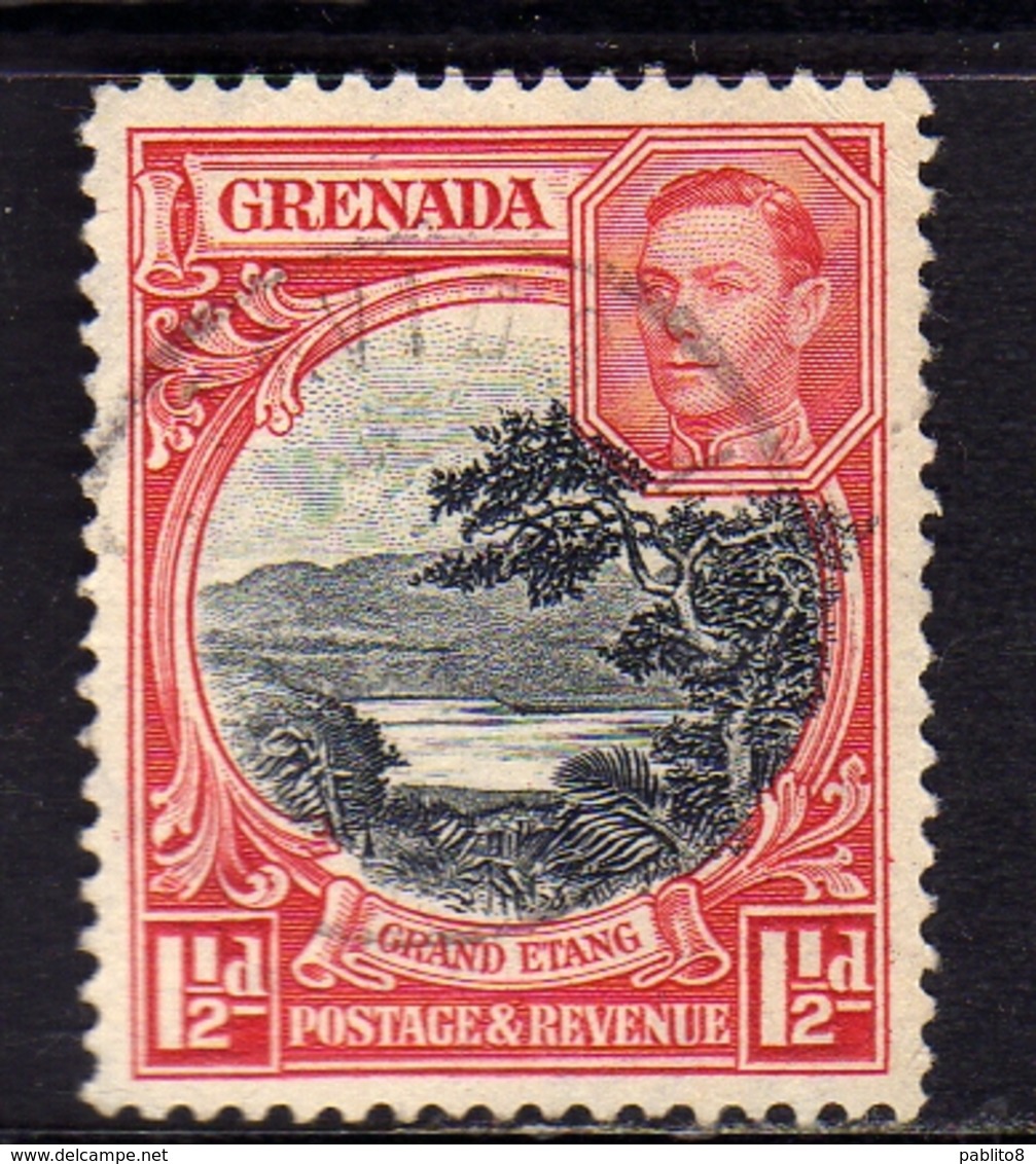 GRENADA 1937 KING GEORGE VI RE GIORGIO VIEW OF GRAND ETANG VEDUTA 1 1/2p USED USATO OBLITERE' - Grenada (...-1974)