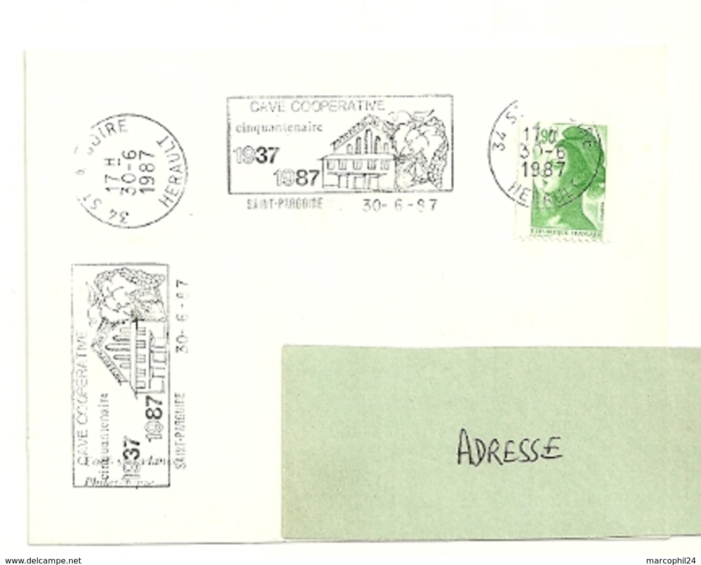 HERAULT - Dépt N° 34 = St PARGOIRE 1987 =  FLAMME Type II = SECAP Illustrée  '1937 Cinquantenaire Cave Coopérative' - Mechanical Postmarks (Advertisement)
