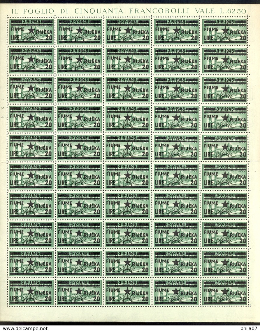 Italy, Istria, Rijeka-Fiume - Sheet With Error Of Overprint On 28 Field, Half Of Sun. MNH - Jugoslawische Bes.: Slowenische Küste