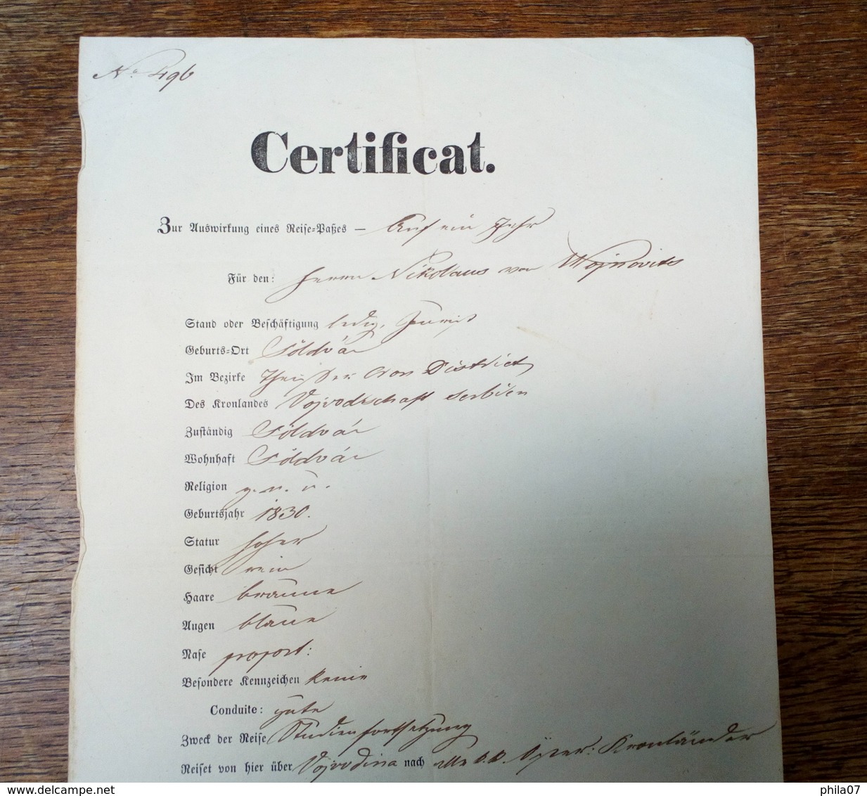Vintage Passport From Austro-Hungary 1853 - German Form With Description Of Person - Documents Historiques