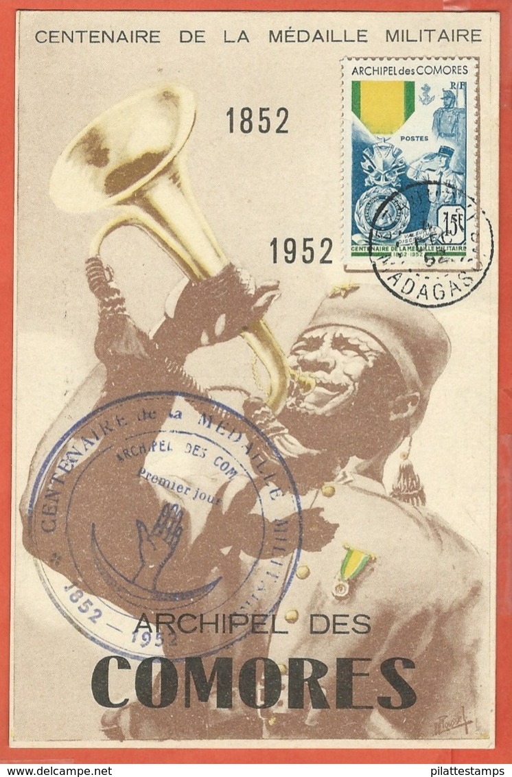 COMORES CARTE FDC MEDAILLE MILITAIRE DE 1952 DE DZAOUDZI - Briefe U. Dokumente